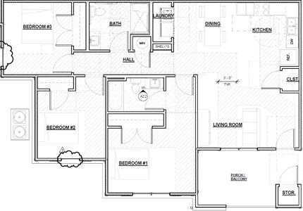 Three Bedroom / Two Bath -1232